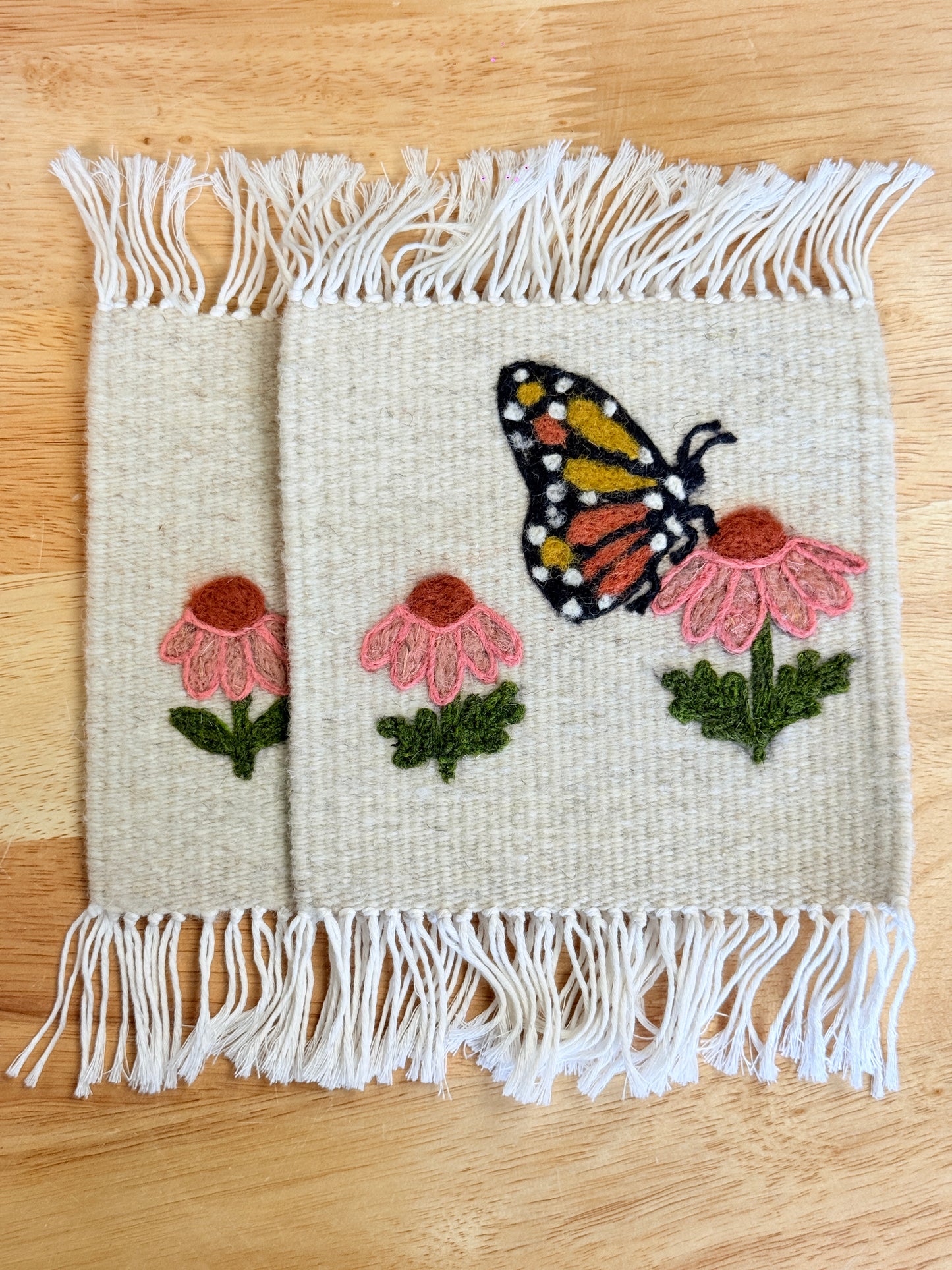 “Monarch Butterfly” Pink Flowers Coaster
