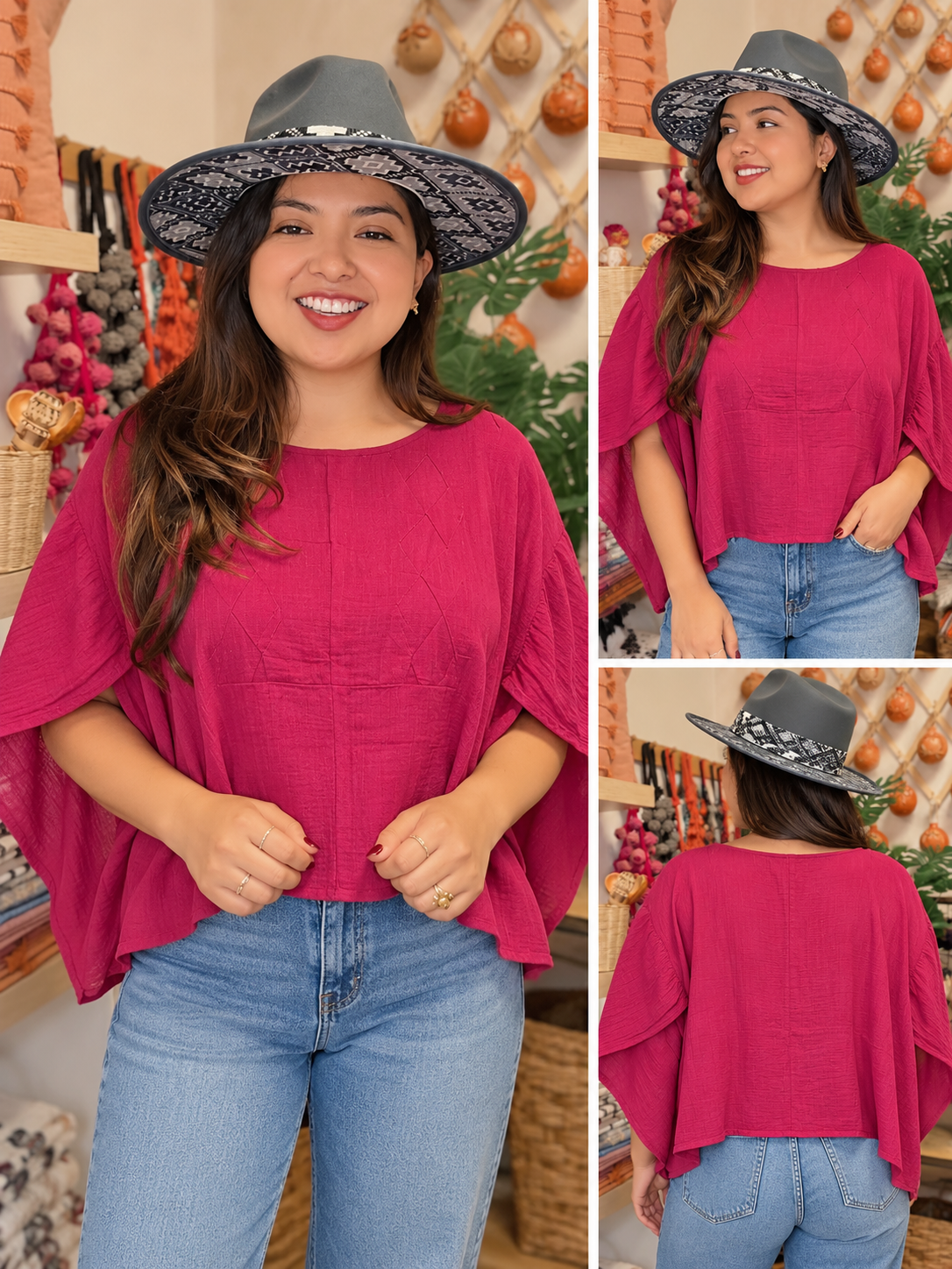 "Butterfly" Crop Top Blouse Pink