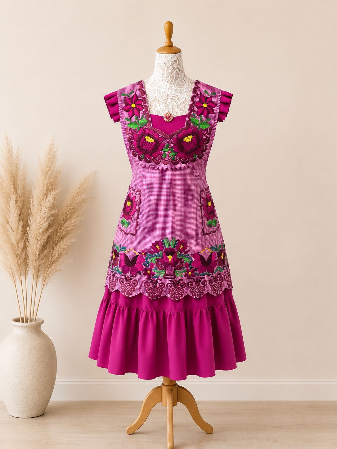 "Rosita" Floral Apron / Mandil bordado (40) XL