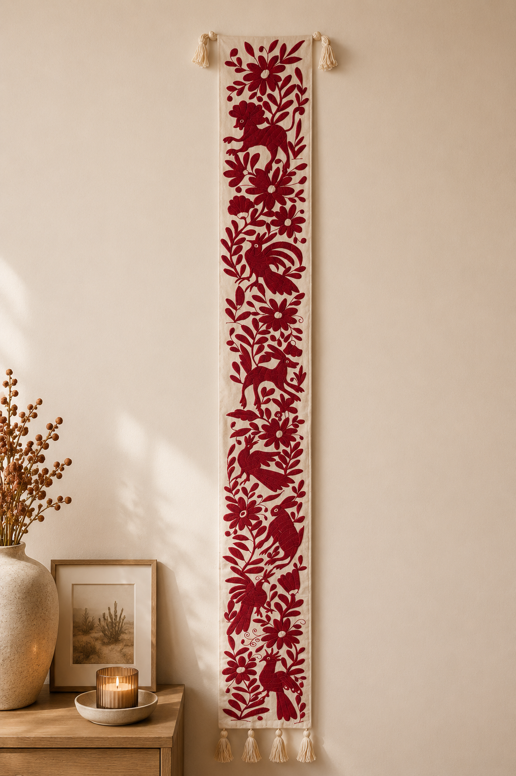 Burgundy/Wine Otomi Table Runner