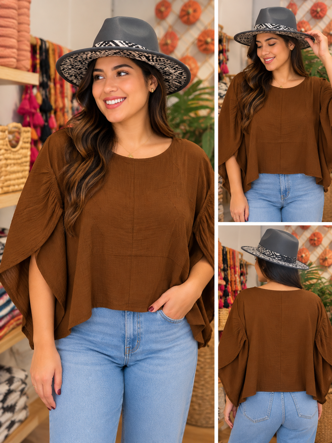 "Butterfly" Style Crop Top Rustic Brown