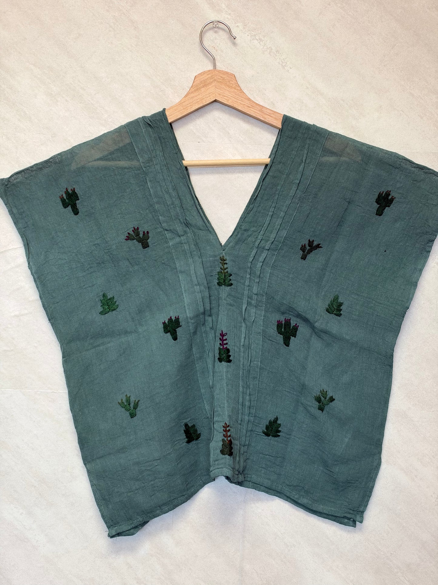 Teal Blouse with Cactus Embroided