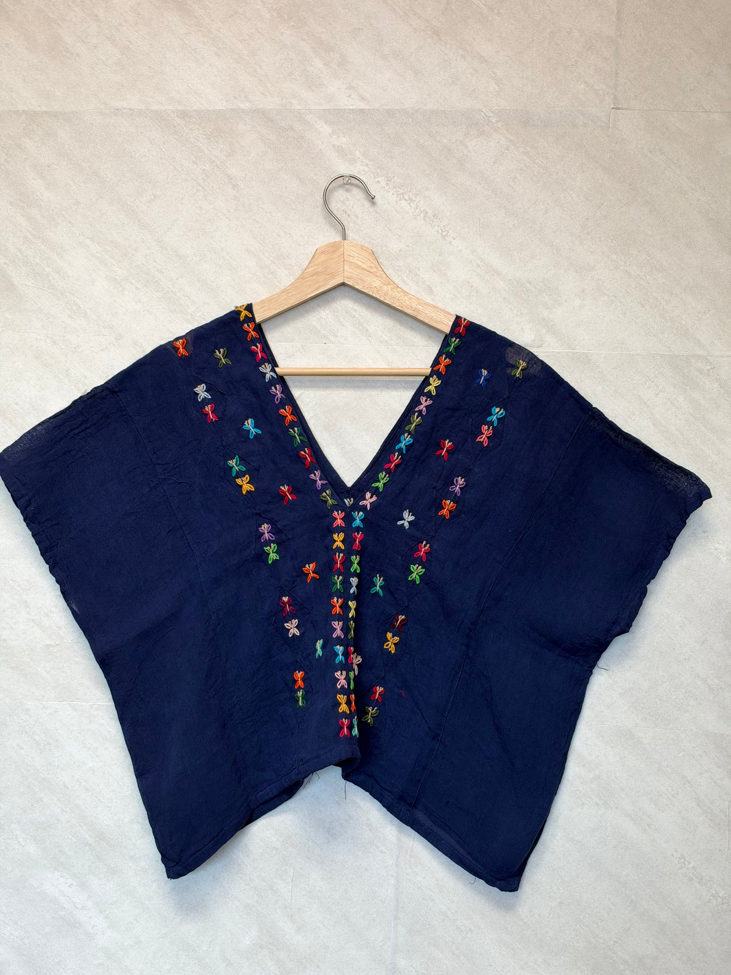 Blue Crop Top with Butterfly Embroidery