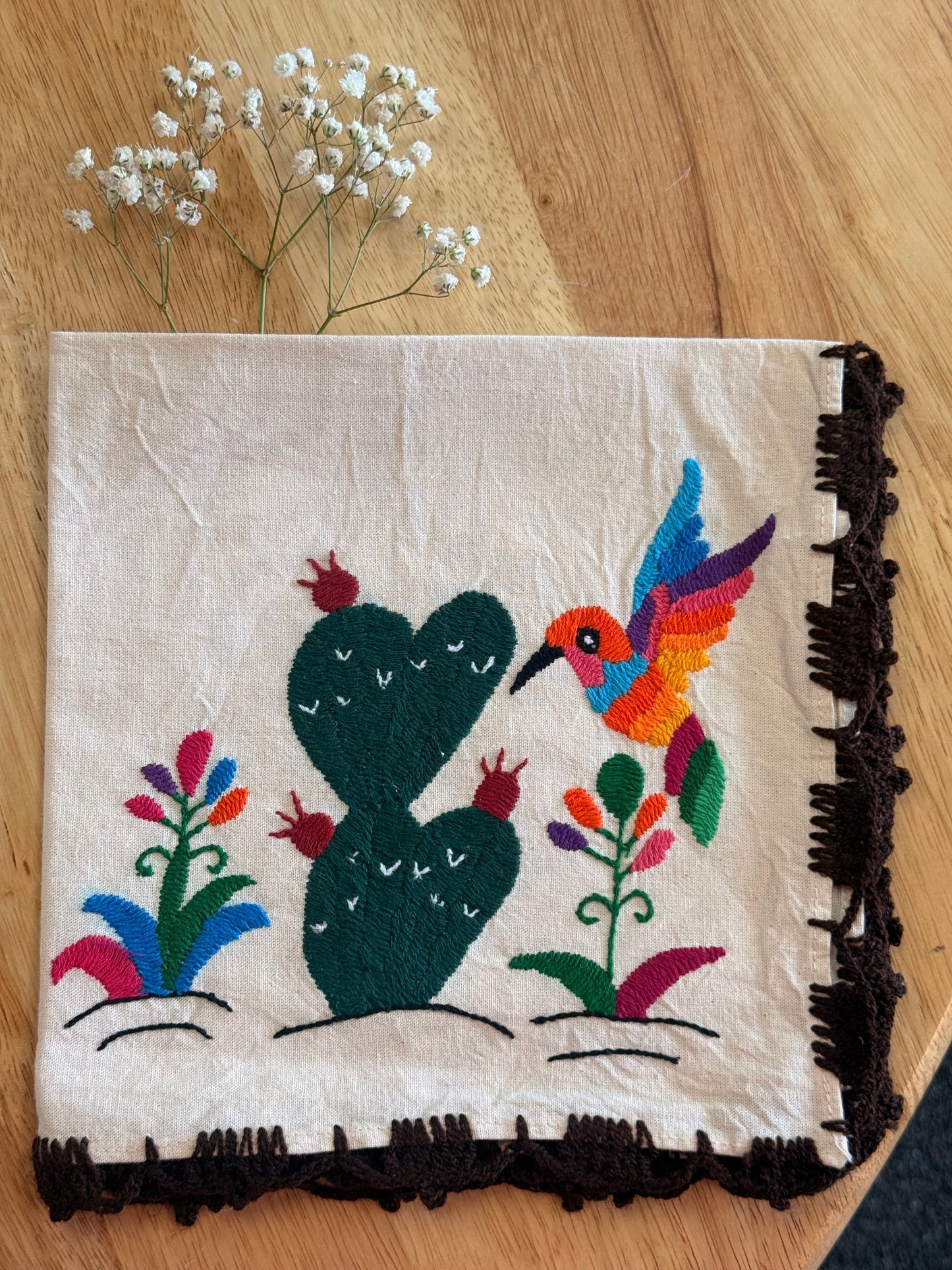 LIMITED EDITION: “Cactus & Colibri Hand-Embroidered Napkin.”