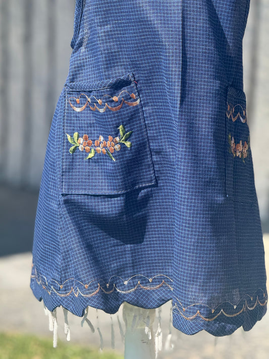 Royal Blue Floral Apron/ Mandil L