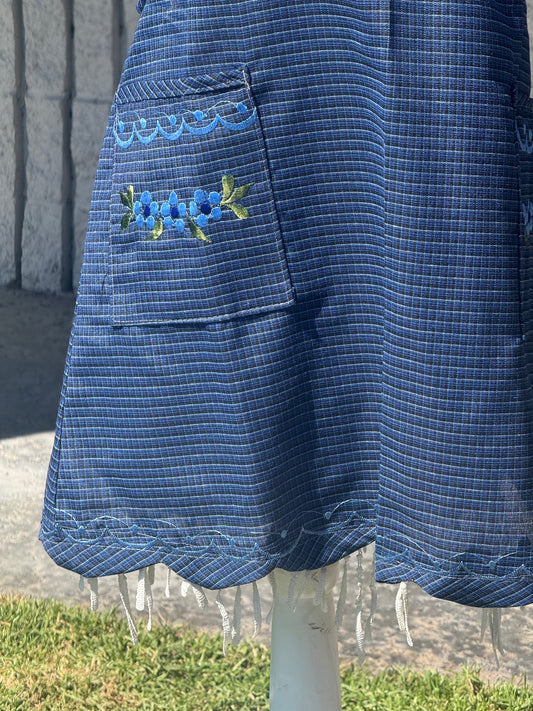 Sky Blue Floral Apron/Mandil L