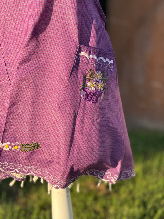 Purple Floral Basket Apron/Mandil XL