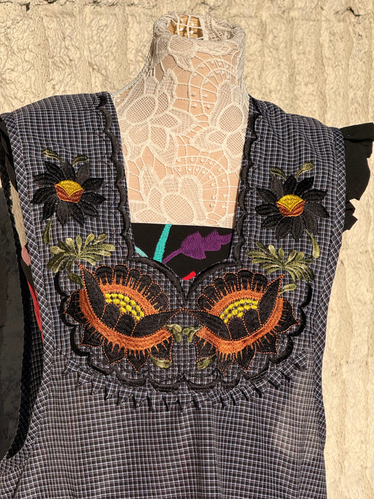 Blue/Black Flor Mandil/Apron XL