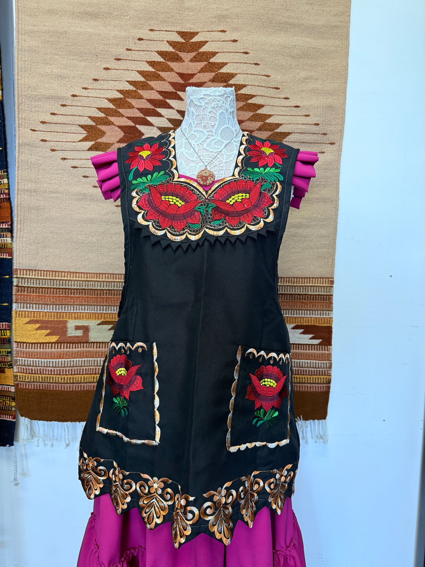 "Araceli" Red and Gold Embroidered Apron (34)