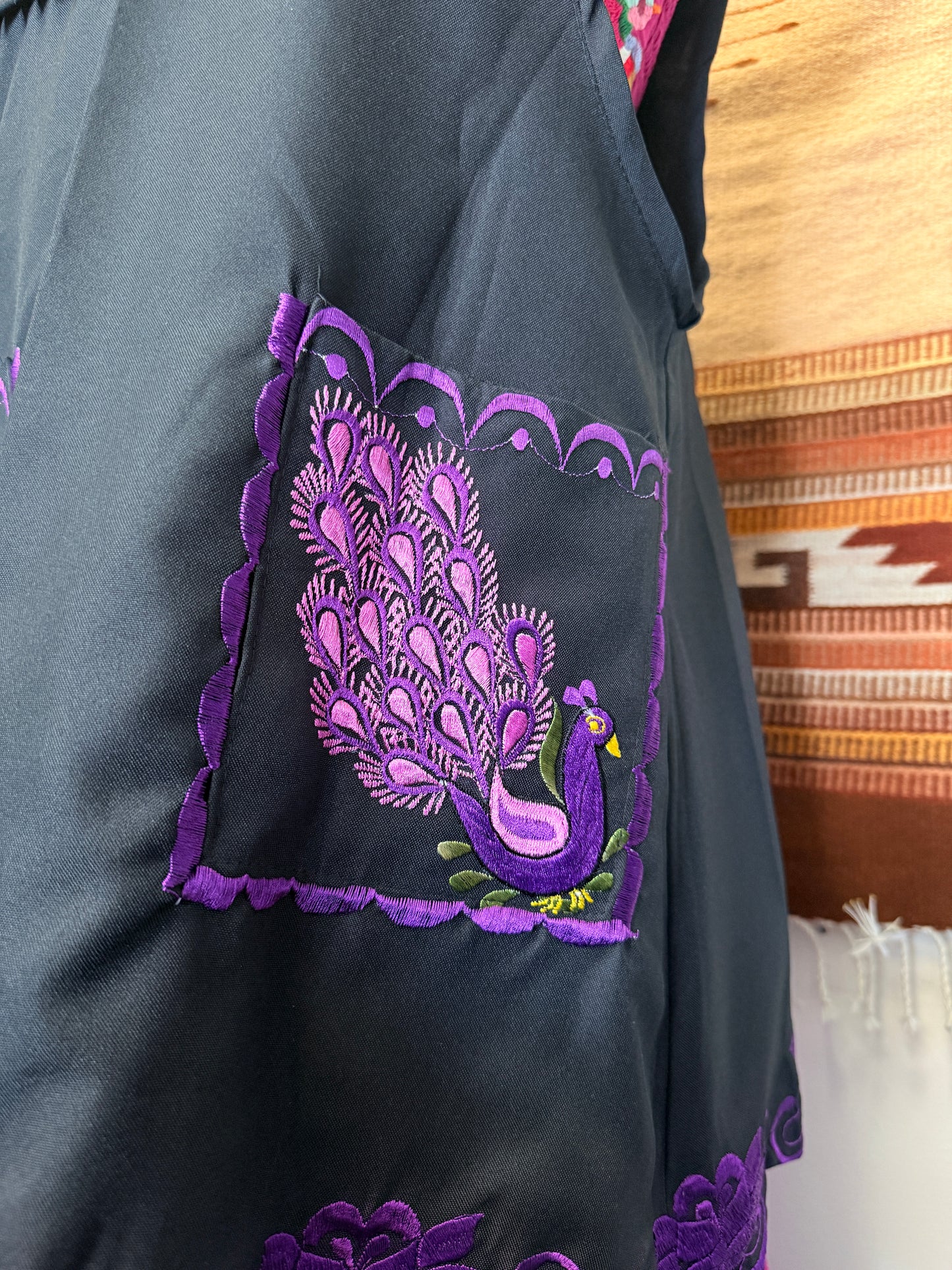 "Carolina" Black and Purple Apron/Mandil (36) Medium