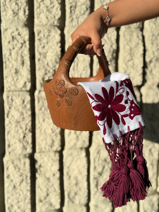 WINE/ VINO EMBROIDERED OTOMI TABLECLOTH