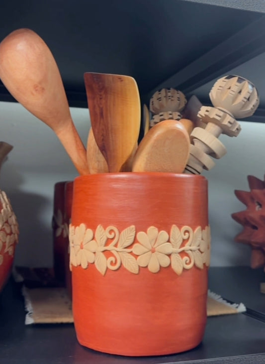 Flor bordado porta cucharas - spoon holder