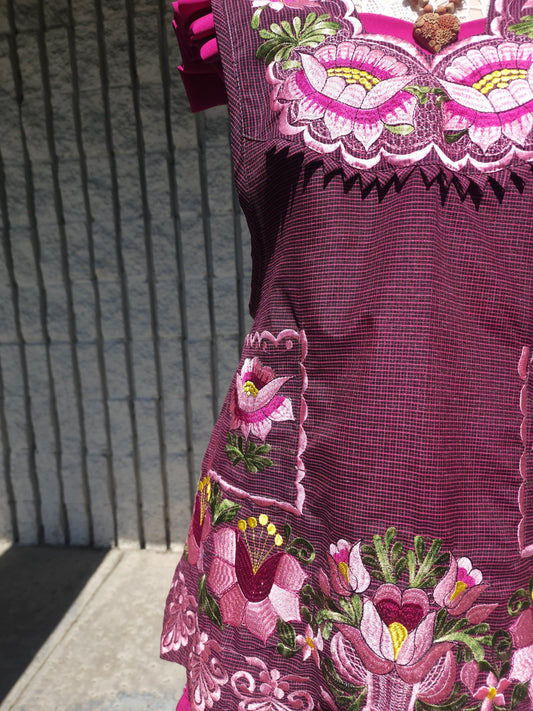 "Diana" Pink Floral Apron/Mandil L