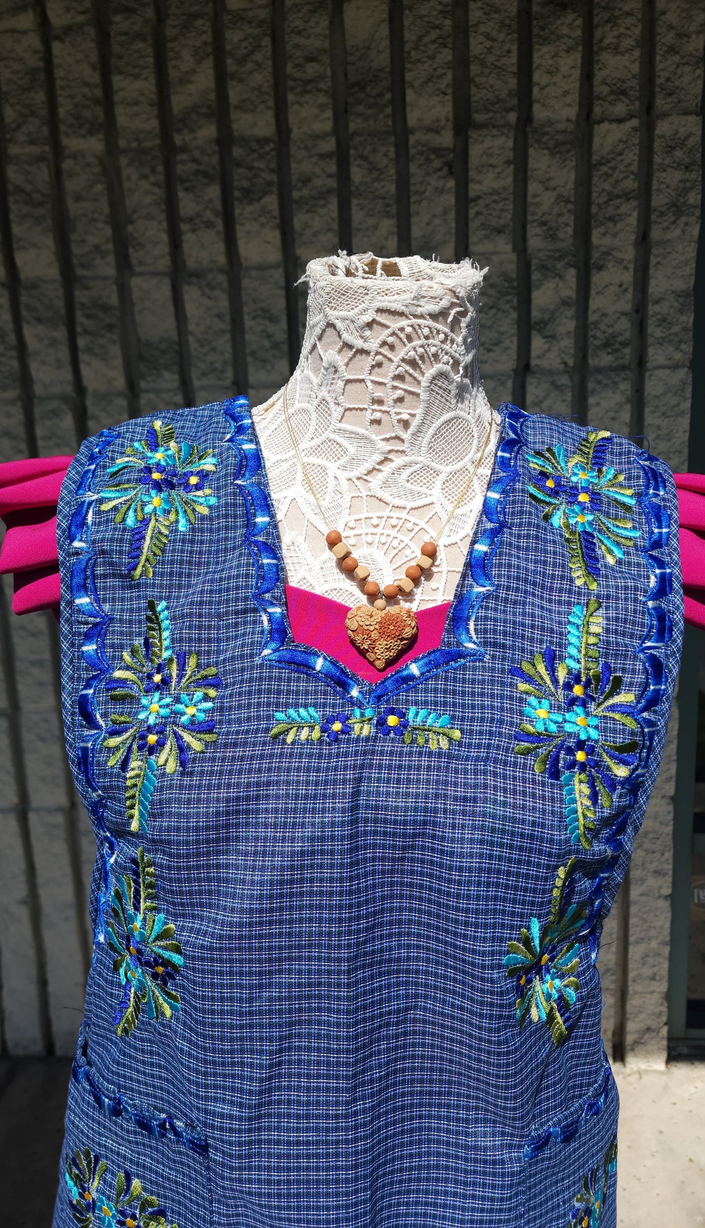 "Raquel" Blue Flora Apron/Mandil L