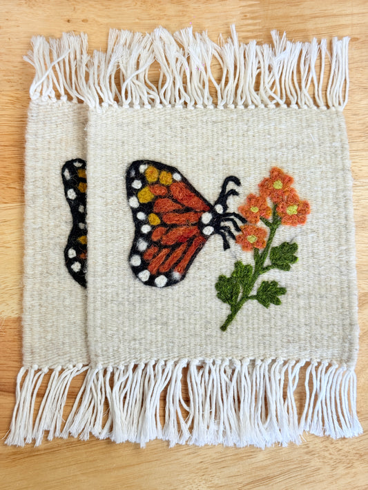 “Monarch Butterfly” Orange Flowers Coaster