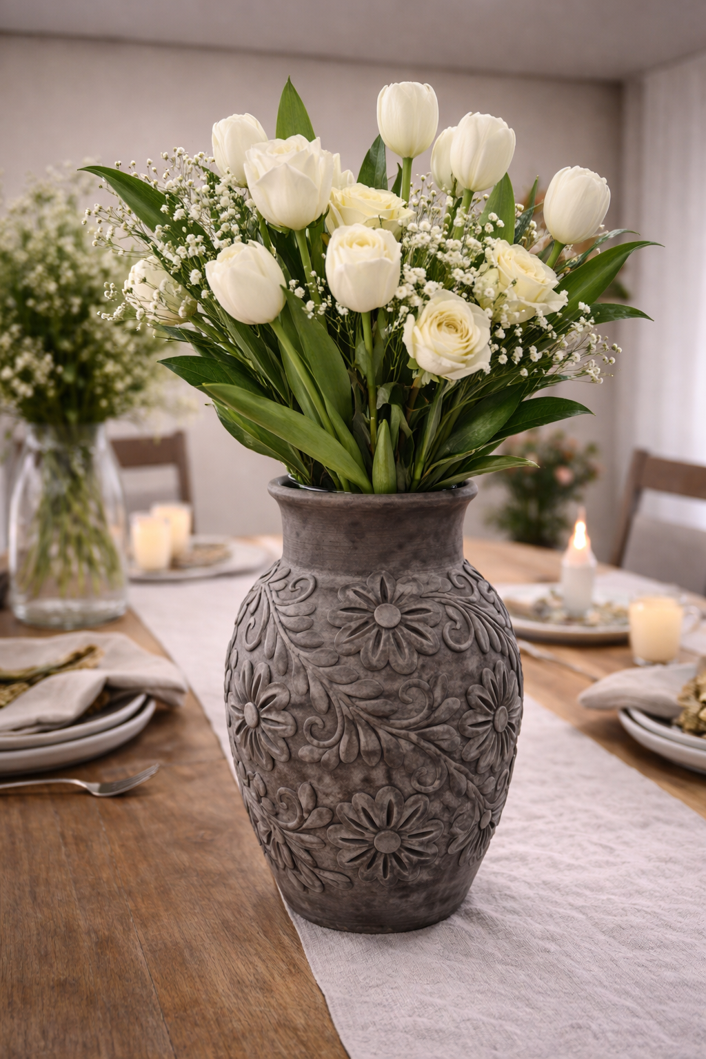 Medium Ahumado Embroidered Floral Vase