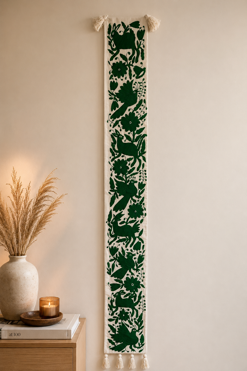 Hunter Green Otomi Table Runner/ Camino de Mesa Verde