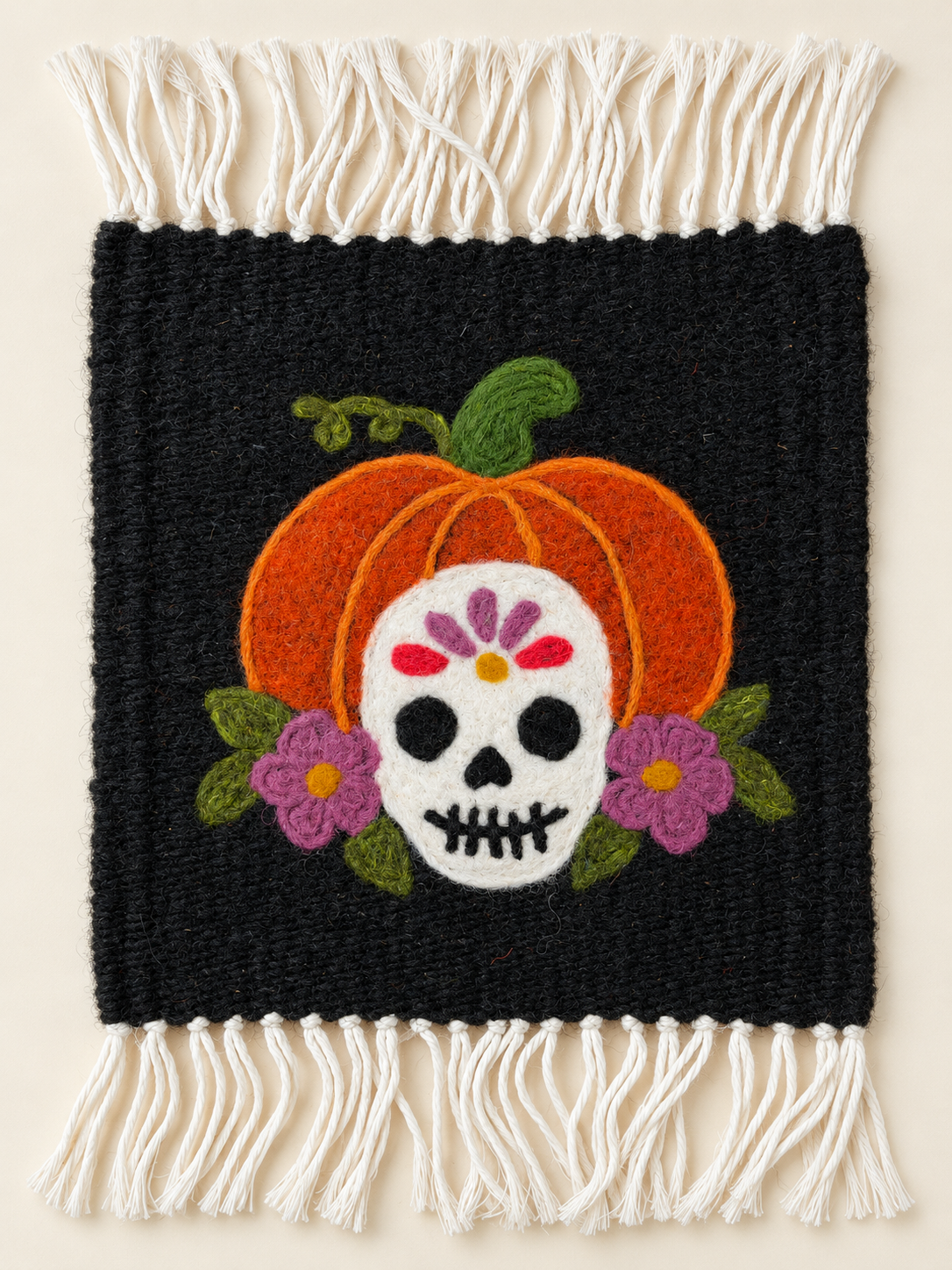 Calavera Pumpkin Wool Coaster