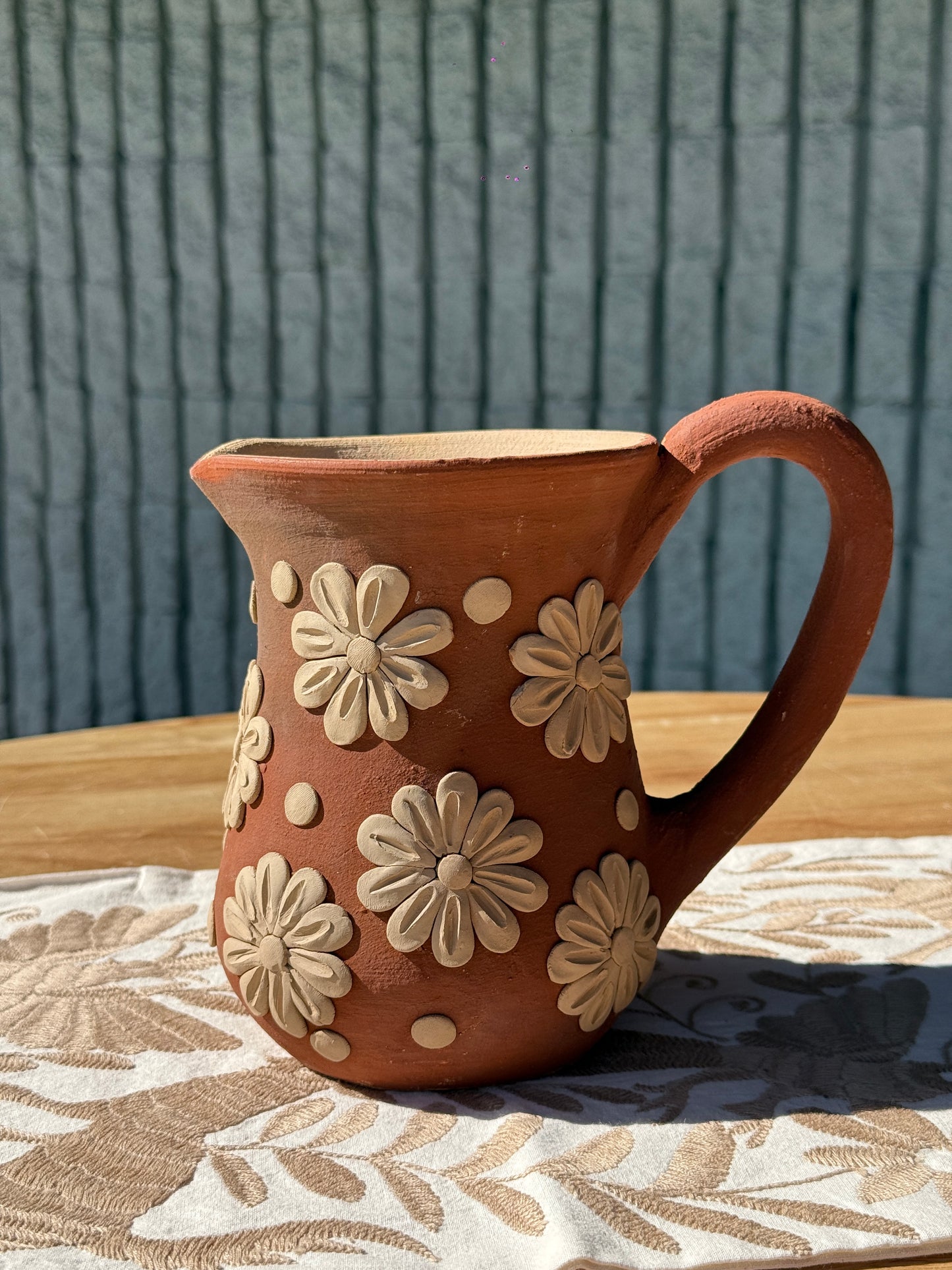 Decorative Floral Clay Pitcher 🌼