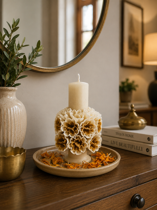 Bee wax Candle - White & brown