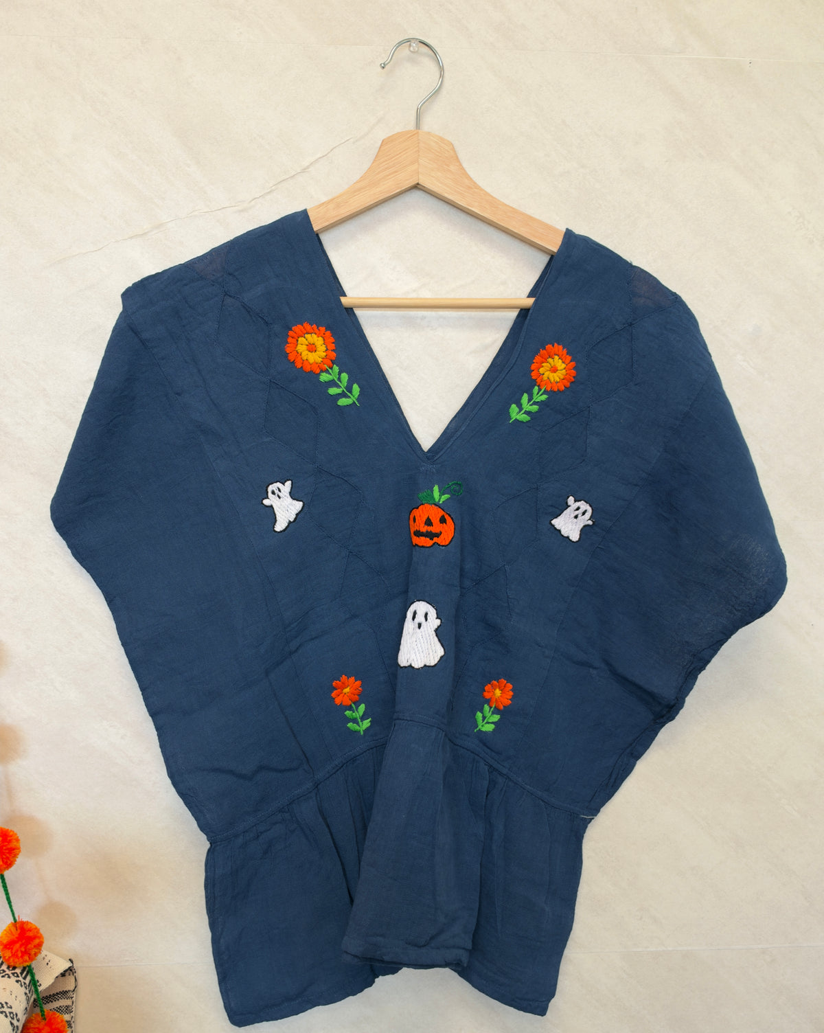 Ghost/Pumpkin Blue Blouse L