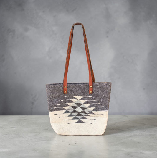 Gray and White Handwoven Bag
