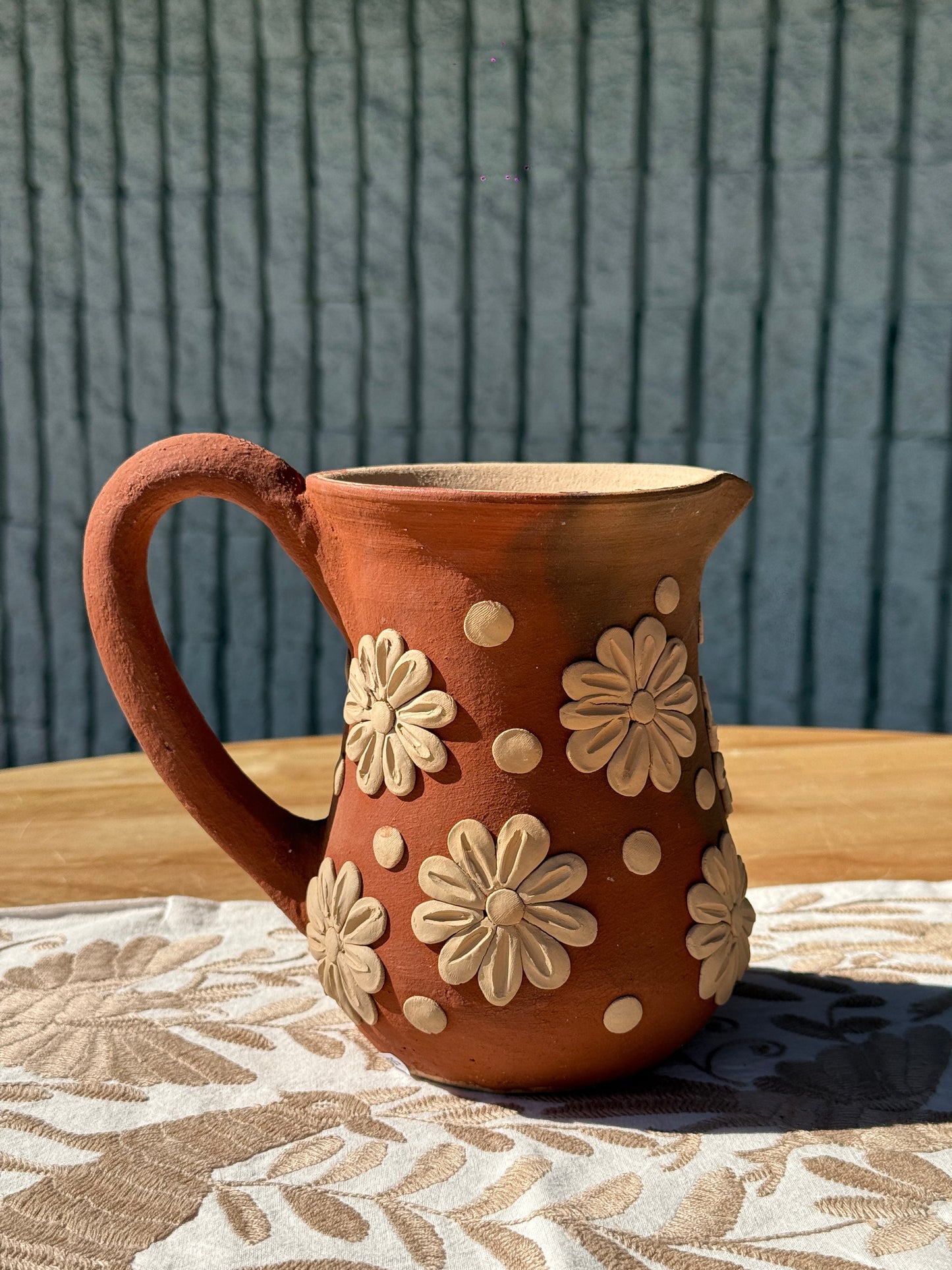 Decorative Floral Clay Pitcher 🌼