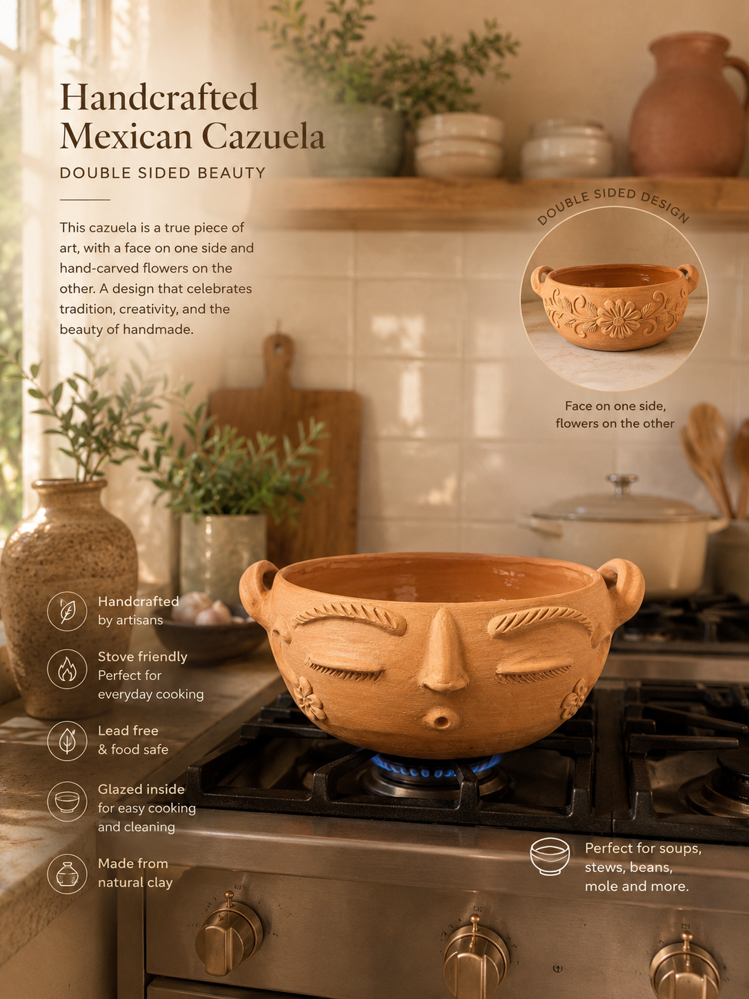 Double Sided Natural Cazuela