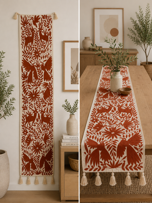 Brown Otomi Table Runner/ Camino de Mesa Cafe