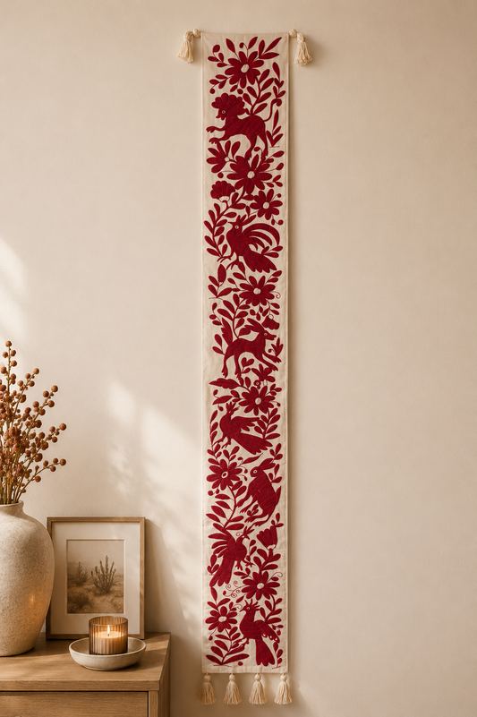 Burgundy/Wine Otomi Table Runner