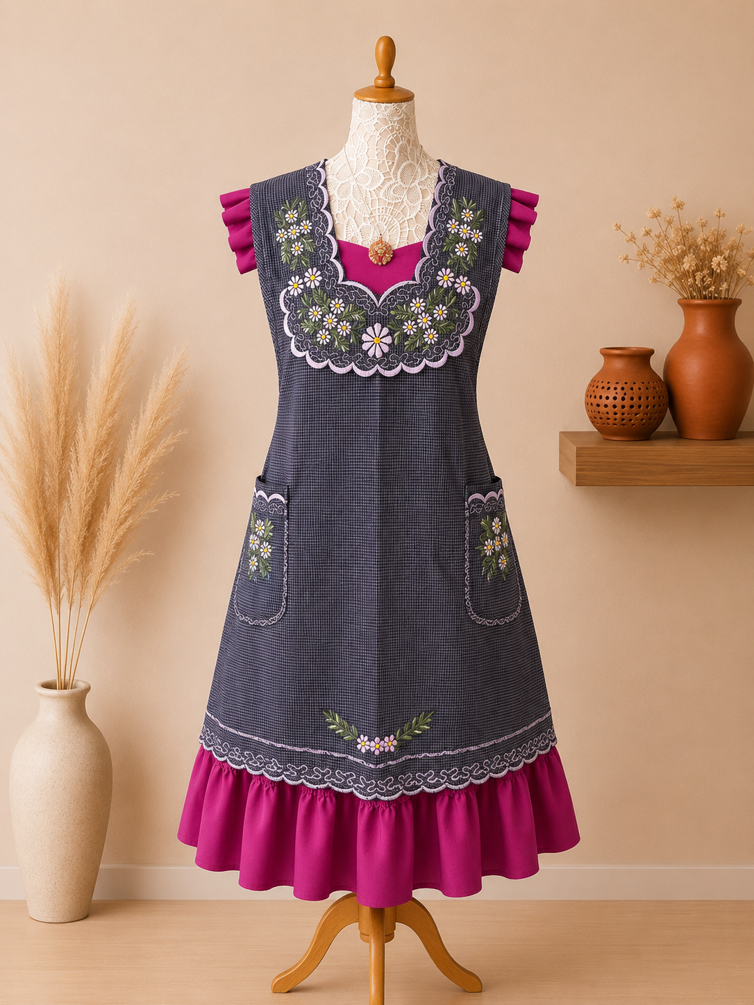 "Grace" Purple blue Apron/Mandil (40) XL