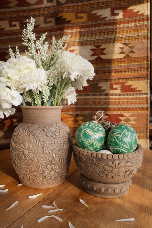 Medium Ahumado Embroidered Floral Vase