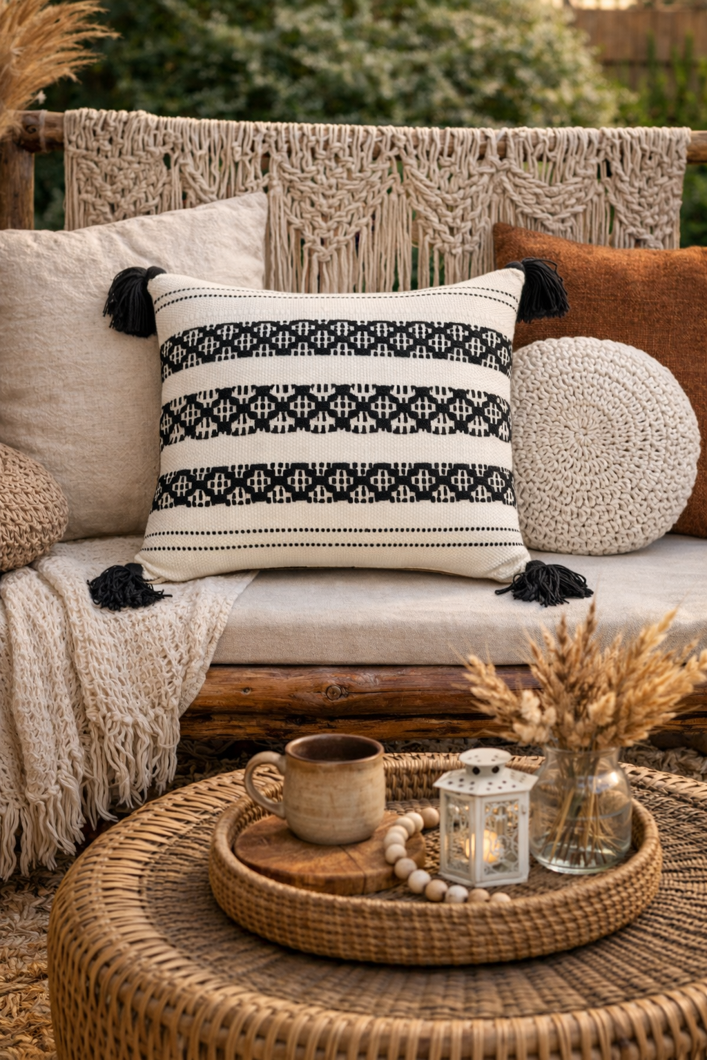 Black & White Embroidered Waist Pedal Loom Pillowcase