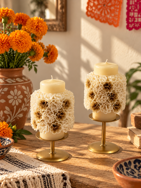 White & Gold Accents 6.5" Candle