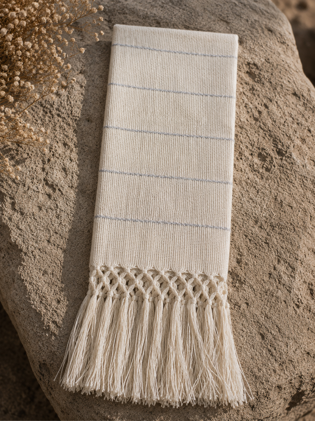 Natural with Silver Stripped Accent Napkin