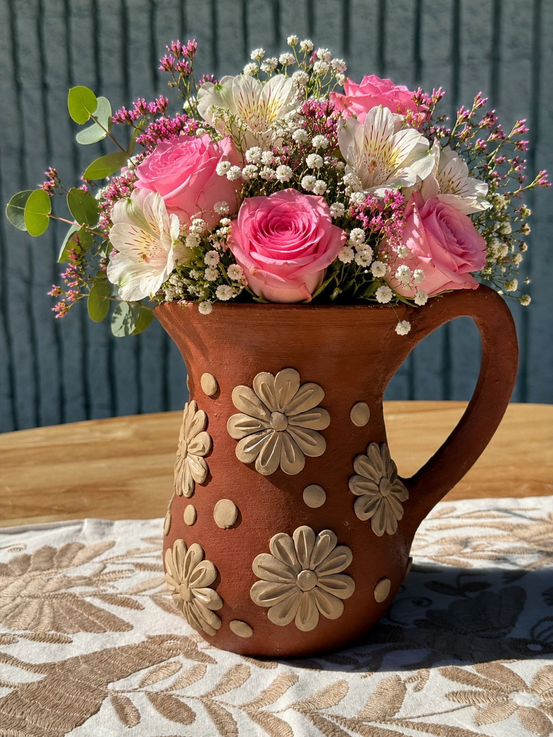 Decorative Floral Clay Pitcher 🌼