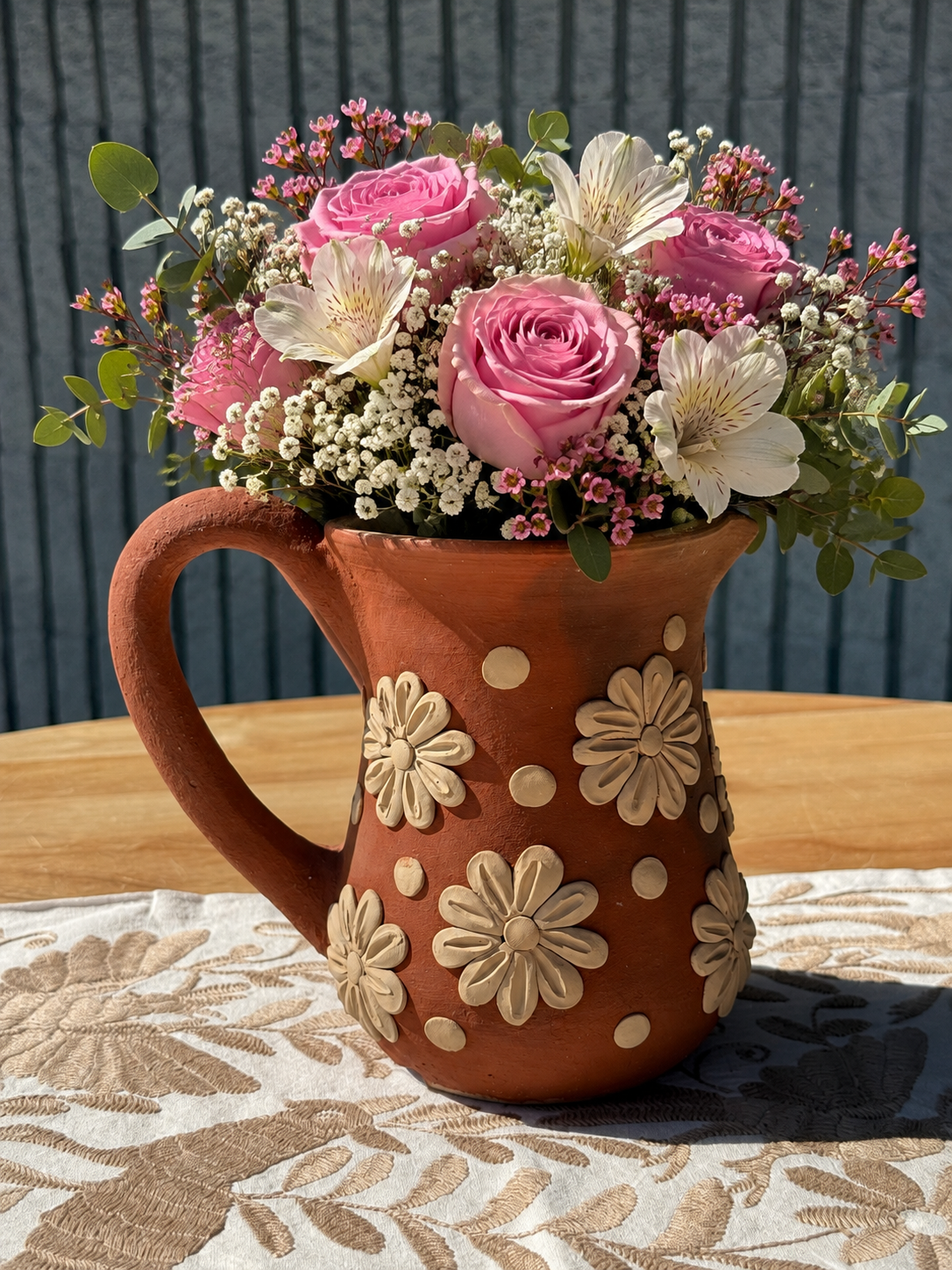 Decorative Floral Clay Pitcher 🌼