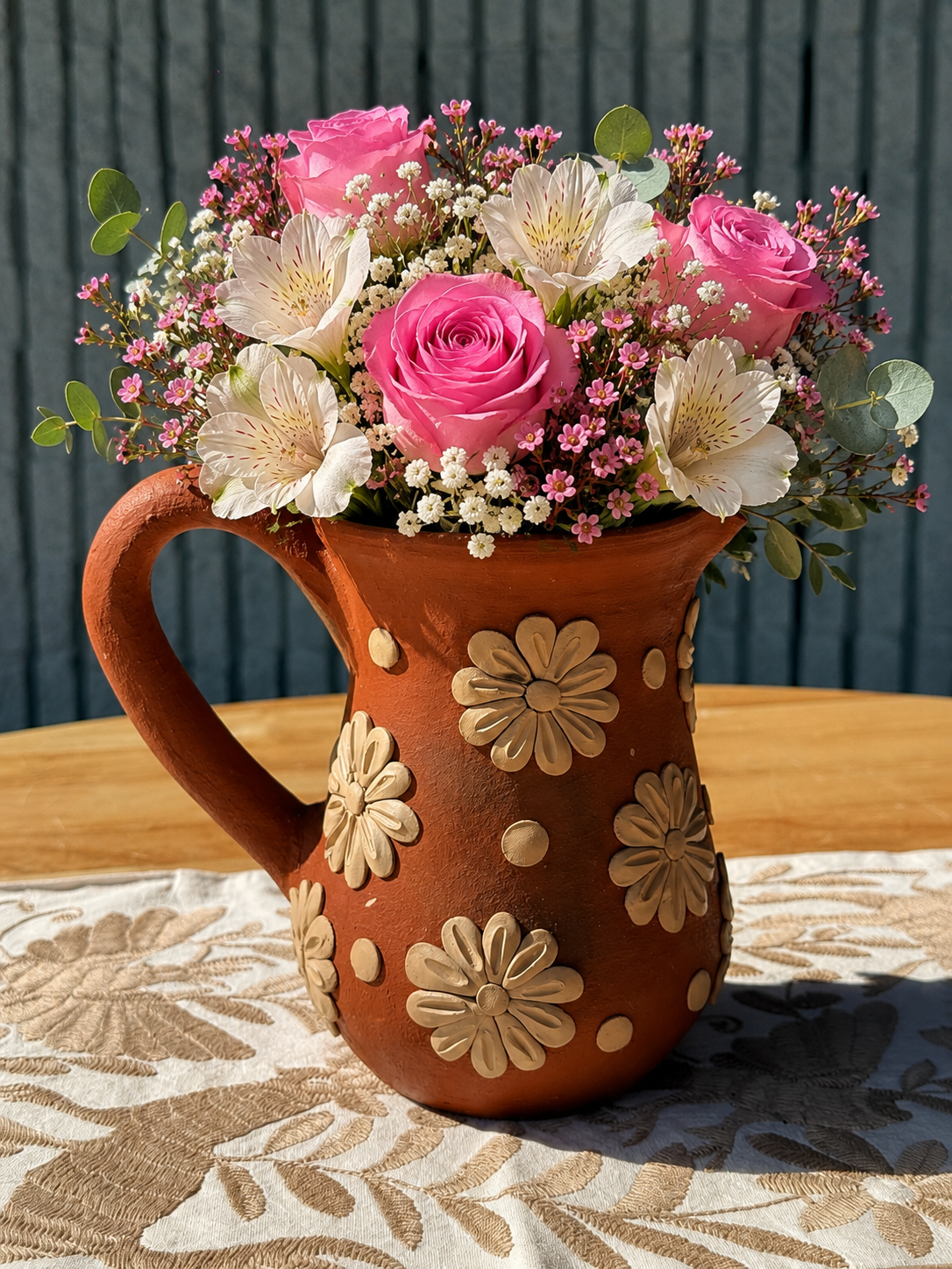 Decorative Floral Clay Pitcher 🌼