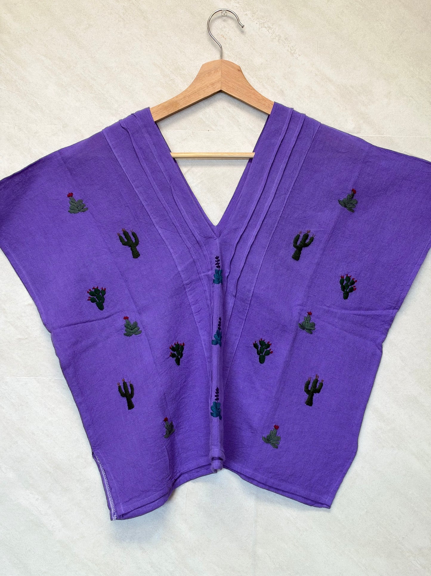 Purple Blouse with Cactus Embroidery