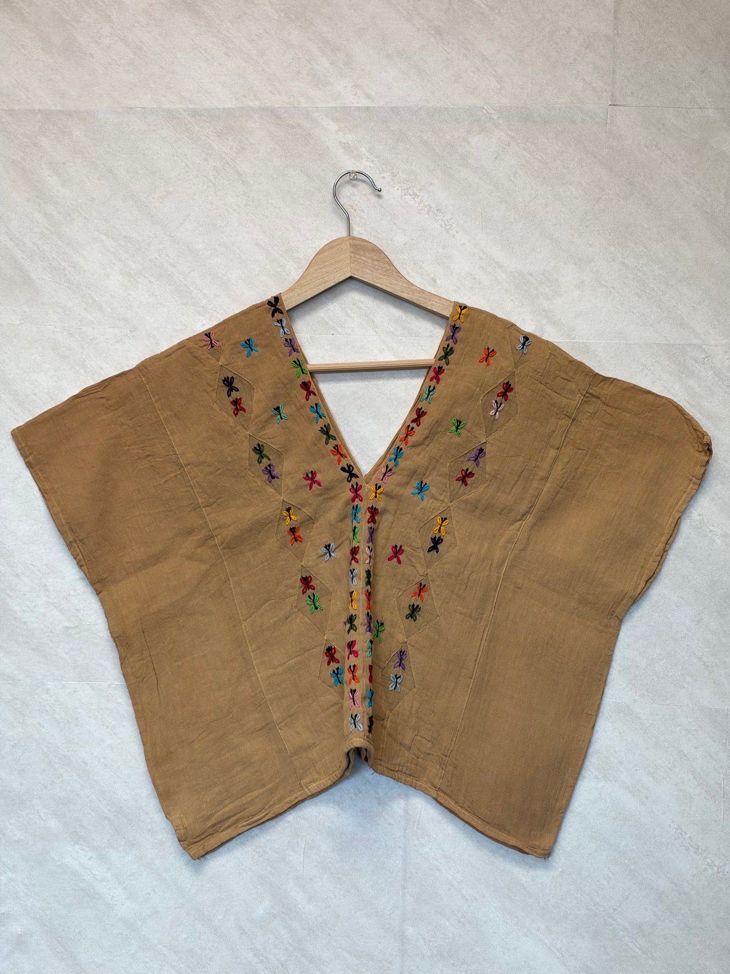 Beige Crop Top with Butterfly Embroidery