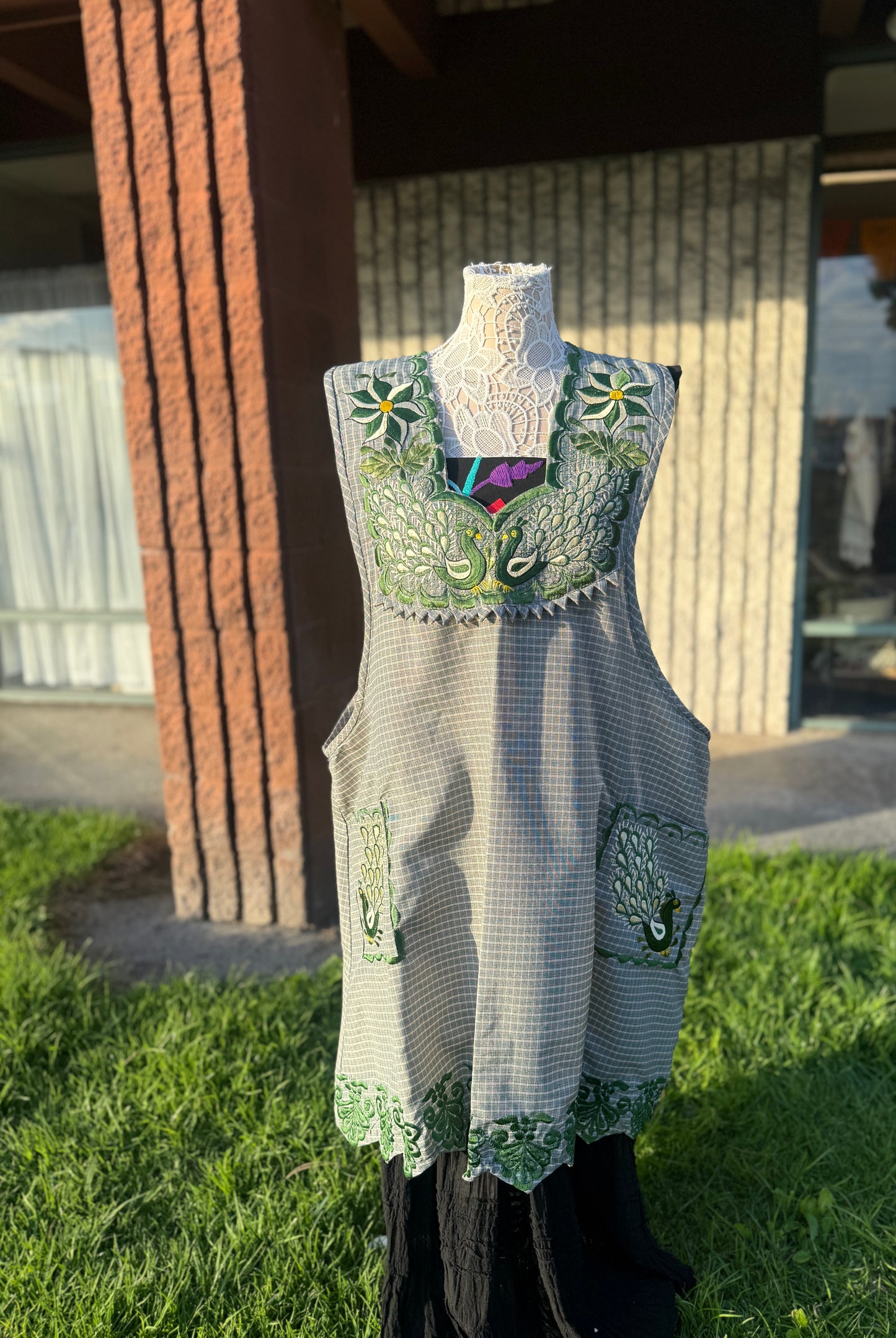 Green/Sage Peacock Mandil/Apron 3XL