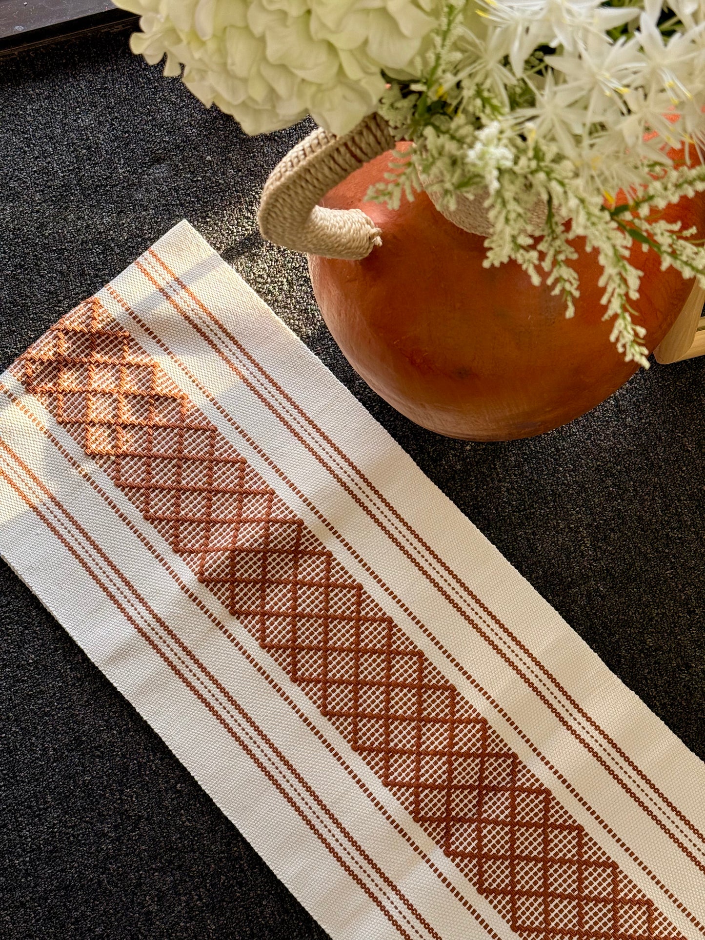 Brown + Natural Jalieza Pedal Loom Table Runner 10.5 ft