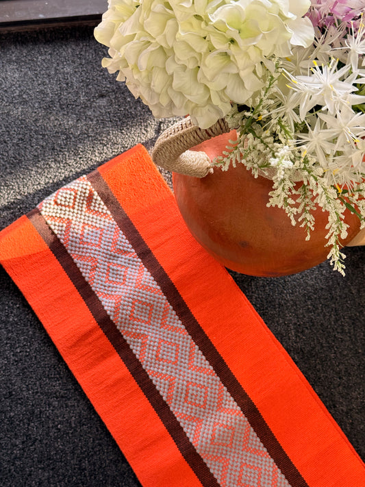 Orange Jalieza Pedal Loom Table Runner 6 ft