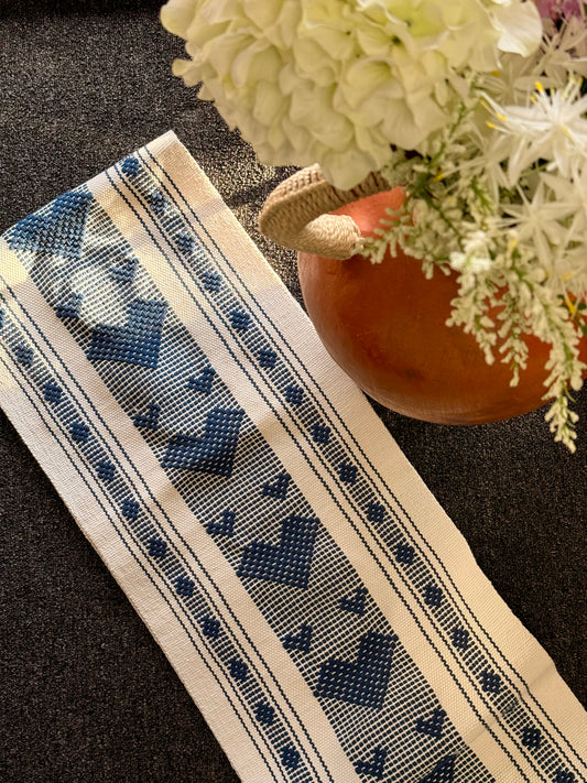 Blue Hearts Jalieza Table Runner - Pedal Loom 10.5 ft