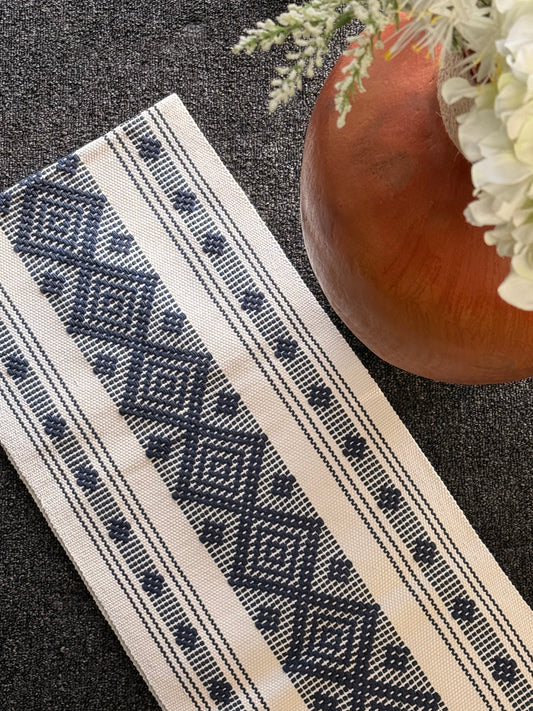 Blue Diamonds Jalieza Pedal Loom Table Runner 7.6 ft