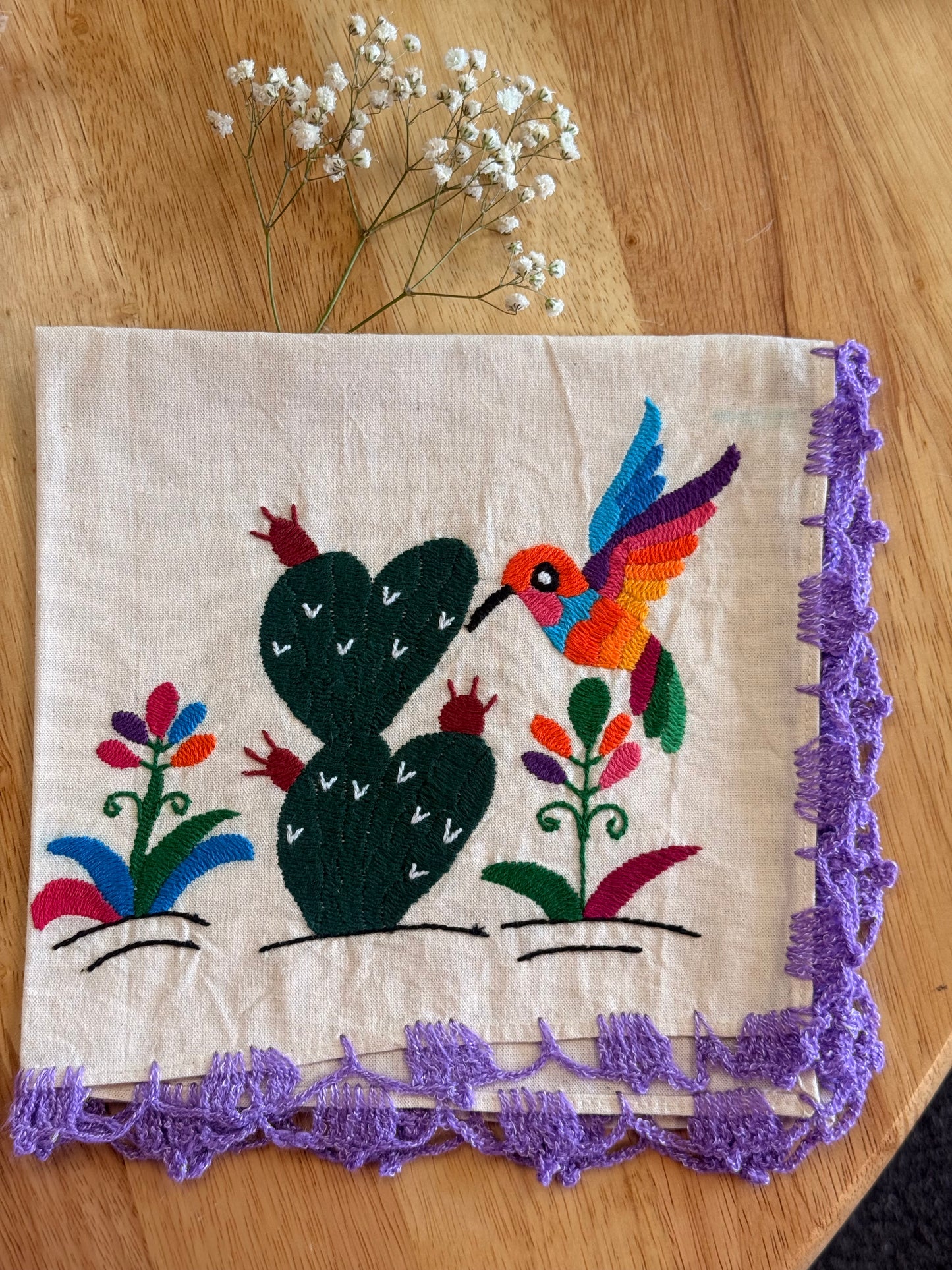 LIMITED EDITION: “Colibri & Nopal Hand-Embroidered Napkin"