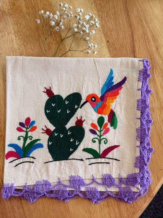 LIMITED EDITION: “Colibri & Nopal Hand-Embroidered Napkin"