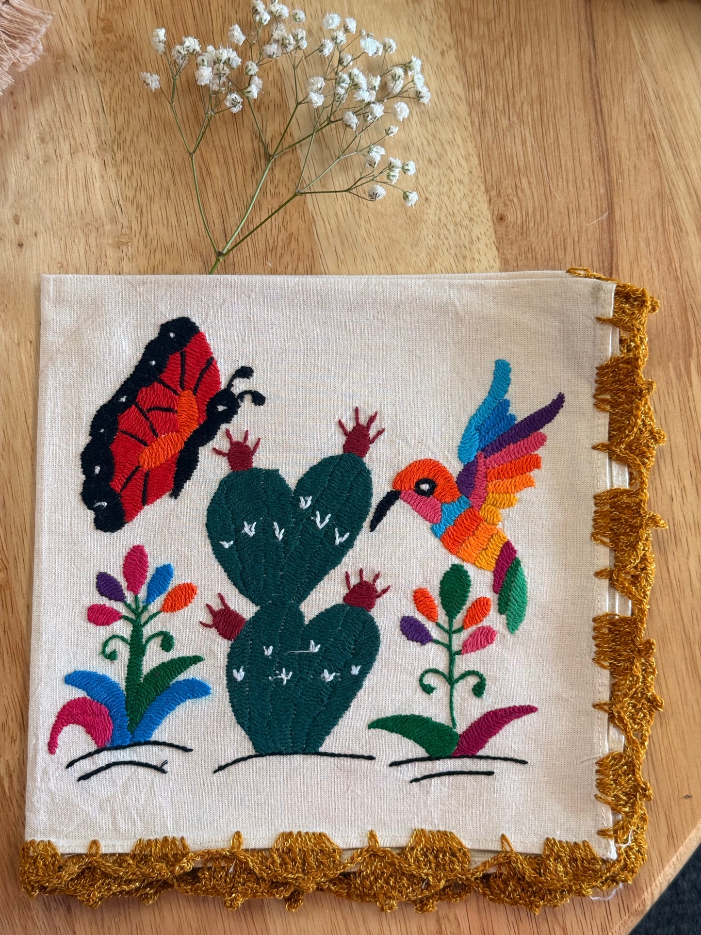 LIMITED EDITION: “Mariposa & Nopal Hand-Embroidered Napkin"