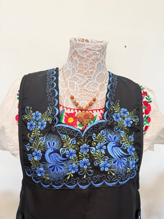 "Camila" Blue Floral Apron/Mandil (36) Medium