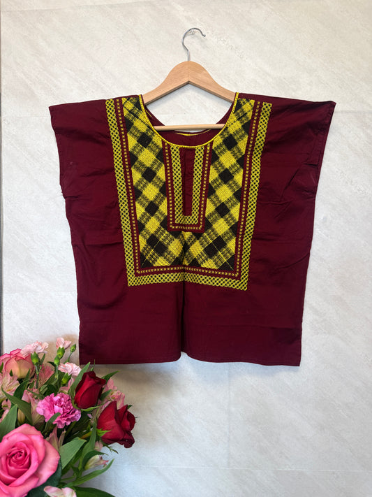 Burgundy with Yellow Accents Blouse
